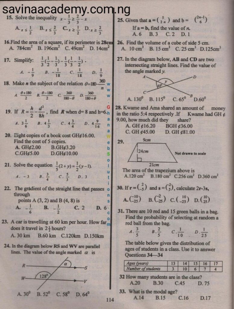 mathematics past questions