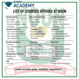 courses offered in noun