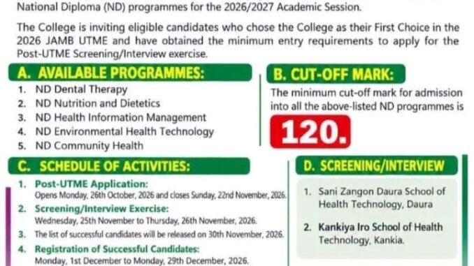 COHESKAT Post-UTME screening 20262027