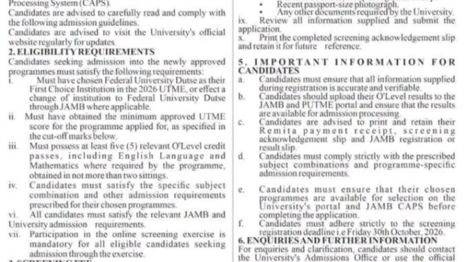 FUD Newly Approved Medical Science Programmes Admission 20262027